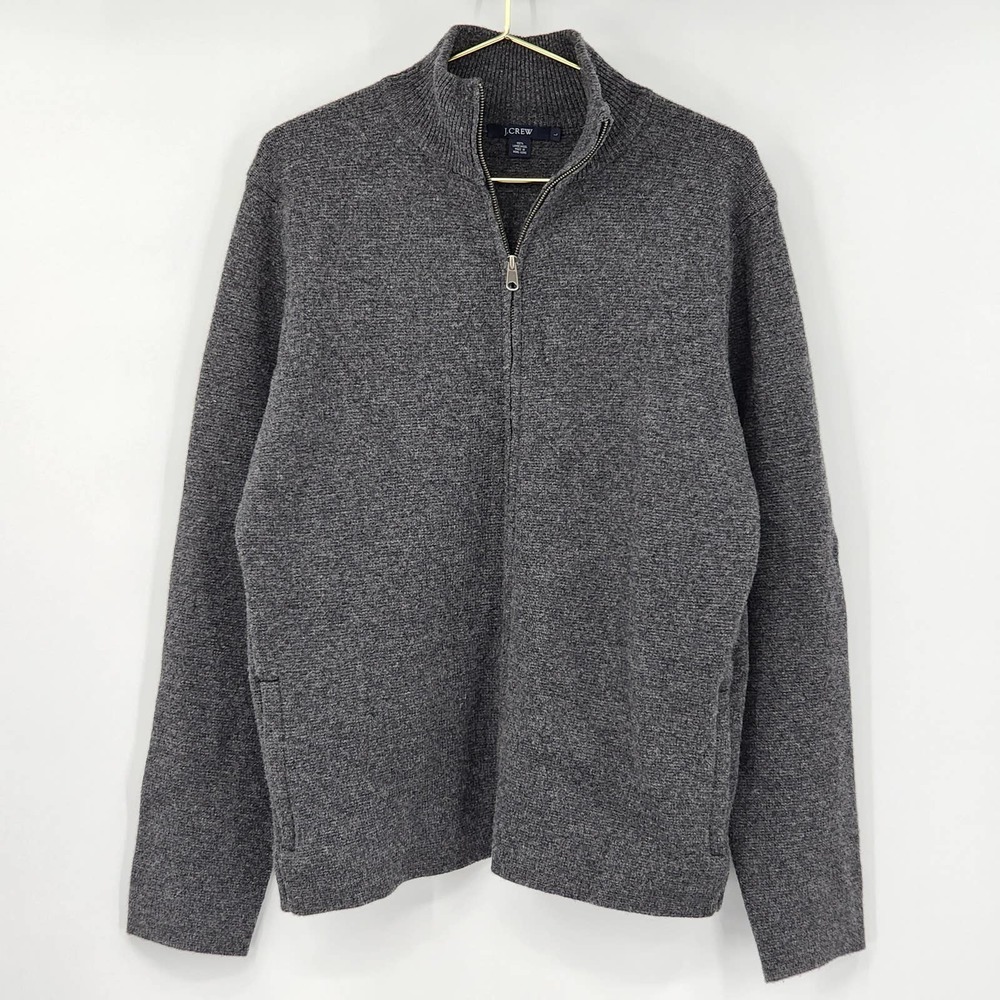 J. Crew Gray Quarter Zip Down Wool Pullover Men's Size Large